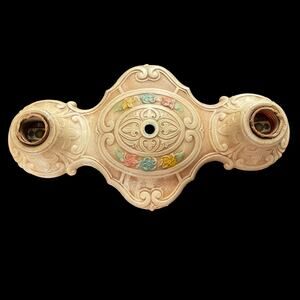 Antique Cast Metal Deco Ceiling Light Fixture Flush Mount Vintage 1930s Floral